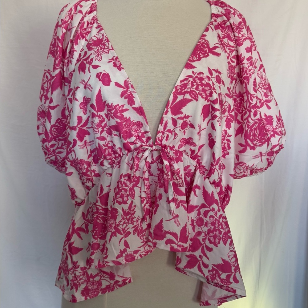 Remidoo Women’s Pink and White Tie Blouse